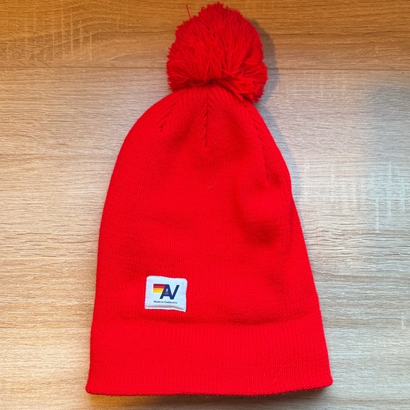 Aviator Nation Red Beanie with Yellow Smiley - Picture 5 of 7